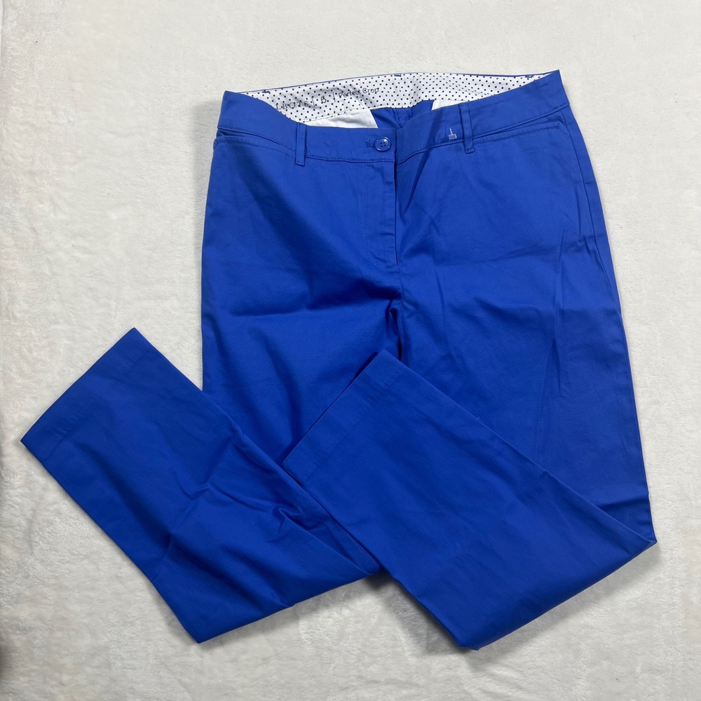 Talbots Perfect Crop Pants 6 Blue Stretch Cotton Button Cuff Ankle Trousers